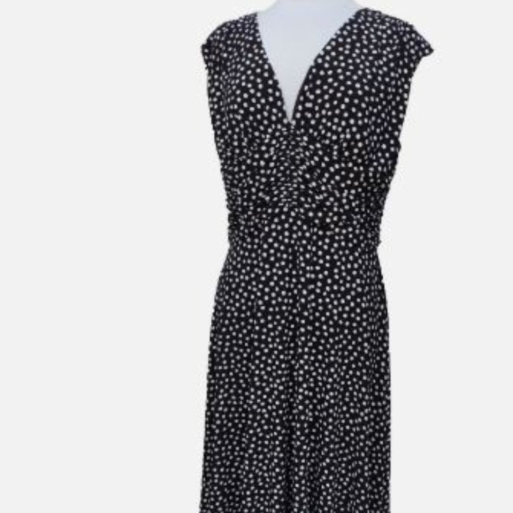 Jones New York Womens 16 Dress Black White Polka Dot V-Neck Cocktail Evening